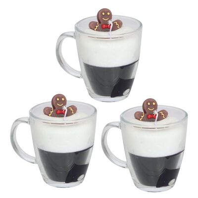 Vela Navide&ntilde;a Mu&ntilde;eco De Jengibre En Taza De Vidrio Pack 3