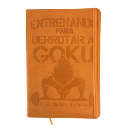 Libreta de pasta dura color naranja, hojas rayadas, Goku