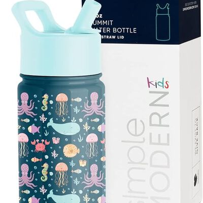 Simple Modern Botella de Agua para Ni&ntilde;os con Pajita | Vaso T&eacute;rmico Acero Inoxidable Aislado Reutilizable para Ni&ntilde;os y Ni&ntilde;as | Summit Colecci&oacute;n | 415ml | Under the Sea.