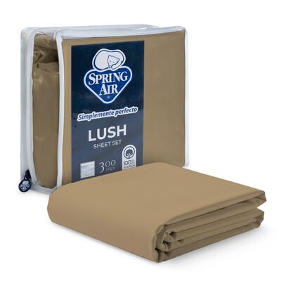Juego de S&aacute;banas Lush Spring Air 300 Hilos 100% Algod&oacute;n Khaki, Queen Size