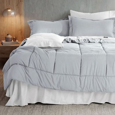 Set Edred&oacute;n Matrimonial con Fundas y S&aacute;banas 7 Pzas (Gris / Blanco) Real Textil.