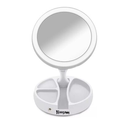 Espejo De Luz Led Doble Cara Ajustable Plegable, Blanco