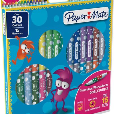 Plumones/Marcadores Doble Punta Gruesos Paper Mate 15 Marcadores 30 Colores Surtidos