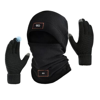 3en1 Gorro Bufanda Guantes Cuello Invierno Para Fr&iacute;o Unisex Negro