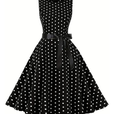 Vestido Casual Causix de Noche para Dama Mujer Estilo Vintage Elegante sin Mangas de Lunares Color Negro