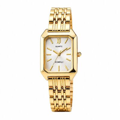 Reloj de Cuarzo para Mujer con Correa y Bisel Dorado Esfera Cuadrada Blanca