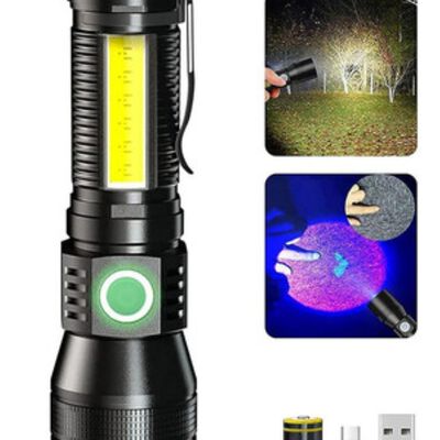 Linterna T&aacute;ctica Uv Recargable 1800lm 7 Modos De Iluminaci&oacute;n Negro