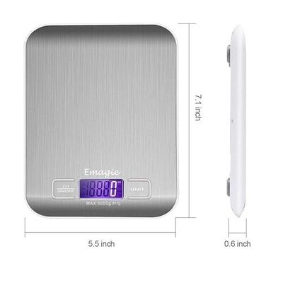 A B&aacute;scula Digital de Cocina Bascula de Comida Alimentos Multifunci&oacute;n 11lb 5kg Plata Acero Inoxidable - Bater&iacute;as Incluidas.