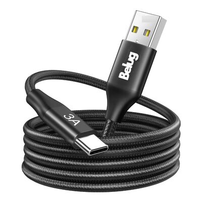 Cable de Datos USB a Tipo C Belug, 2 Metros Nailon Trenzado Negro USB 2.0 3A Cable Carga R&aacute;pid