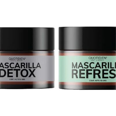 Kit Mascarilla Facial Detox Skin Care + Mascarilla Refresh - Carb&oacute;n Activado - Arcillas Puras - Limpieza Profunda