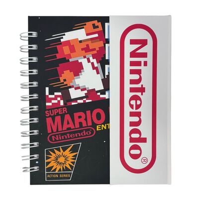 Libreta de tapa dura laminado liso con espiral met&aacute;lico en la lateral con solapa protectora, Nintendo