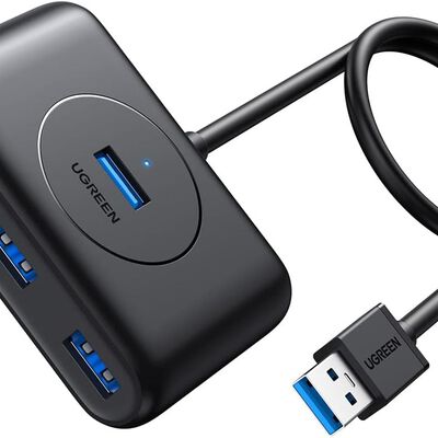 UGREEN Hub USB 3.0, 1M Adaptador USB a 4 USB 3.0 5Gbps y PD Carga Compatible con Macbook, Windows Surface, Switch, Xbox 360 One, PS4, Ultrabook, Laptop o PC, Negro.