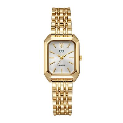 Reloj De Mujer Impermeable Cuarzo Moda Fondo Blanco Correa y Bisel Dorado