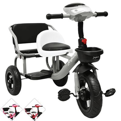 Triciclo para Ni&ntilde;os Dos Asientos Torreta con Luz y Sonido Ruedas de Goma Apto a partir de 2 A&ntilde;os - Gris