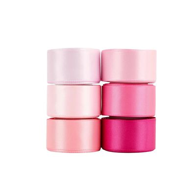 6 Rollos Popotillo List&oacute;n Barrotado 3.8 Cm. 22.5 Metros Color Rosa / Color Degradado