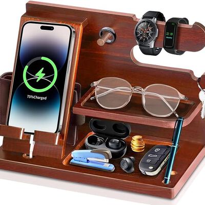 Organizador de Madera para Celular,2024 Nuevo Dise&ntilde;o,Organizador de Escritorio,Anillo,Anteojos,Relojes,Cartera,Accesorios para Hombre,Base de Celular para la Oficina y el Hogar,Regalos para Hombre.