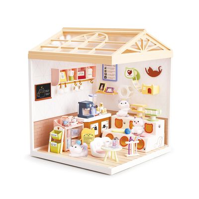 Juguete Cafeter&iacute;a Pet Friendly en Miniatura con Mascotas, Muebles, Accesorios y Efecto de Luz Nocturna