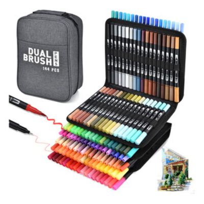 Marcadores Plumones Doble Punta Pincel 168 Colores Con Bolsa