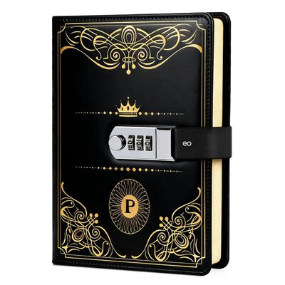 Agenda De Cuero Con Candado Diario Personal 150 Hojas +calco Negro