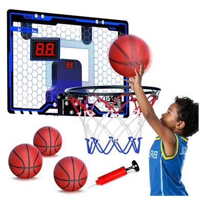 Canasta de Basquetbol Tablero de Baloncesto con Luces Led y 3 Mini Pelotas Color Azul para Ni&ntilde;os