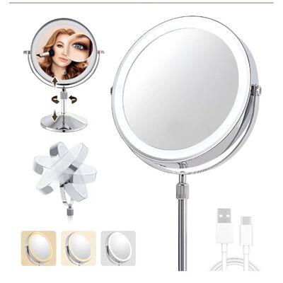 Espejo Maquillaje Doble Aumento Espejos Con Luz Touch 3 Modos Espejo Recargable Por Usb Modelo Blanco