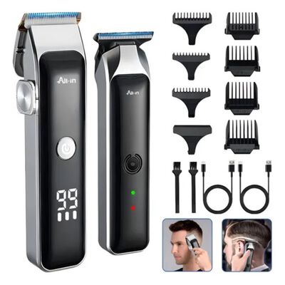 Maquina Para Cortar Cabello Cortadora De Pelo Kit Profesional Inalambrica Completo plata negro