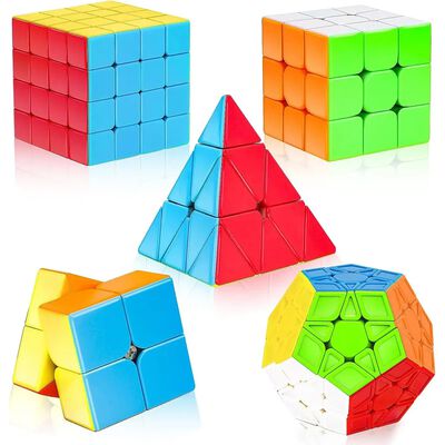 Paquete 5 Cubos Cobra 2x2 3x3 Megaminx Pyraminx Y Skewb Negro/Lineas colores