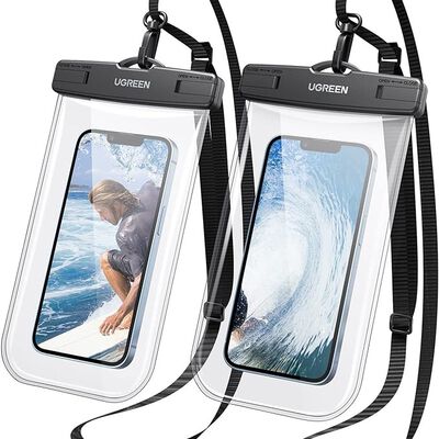 UGREEN Funda Impermeable para Celular, Bolsa para Celular contra Agua, Funda Celular Waterproof para iPhone 14 13 12 11 Pro MAX, Galaxy S23 S22 Ultra, Xiaomi Redmi Note de hasta 7.2 Pulgadas, 2 Pack.