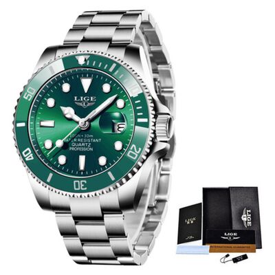 Reloj Impermeable Para Hombre Plata Verde