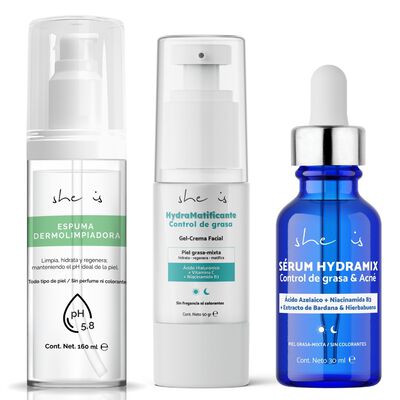 Set Facial Control de Grasa Plus (Crema + Serum + Dermolimpiador) She is skincare