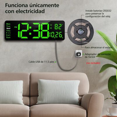 Reloj De Pared Digital Led Decorativo Con Term&oacute;metro Alarmas Negro