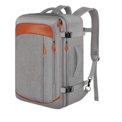 Mochila De Viaje 50L con Tres Bolsos Gris y Naranja.