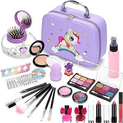 A AEGTVA Maquillaje para Ni&ntilde;as - Kit de Juguetes de Maquillaje Lavables para ni&ntilde;as (Bolso Morado).