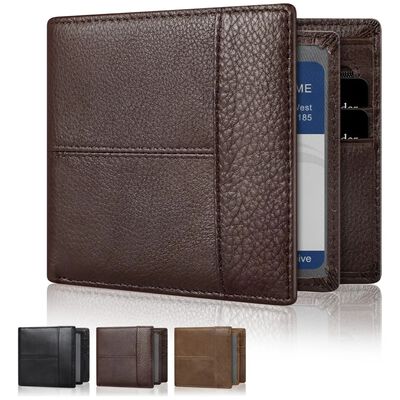 Cartera Hombre Piel Genuina Cartera Antirrobo Rfid/billetera cafe