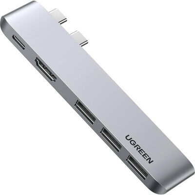 UGREEN Hub USB C para MacBook Pro Air, USB C Hub a HDMI 4K, 3 USB 3.0 para Thunderbolt 3, 100W PD Carga para Macbook Air/Pro M1 15" 13" 2021 2020 2019 2018 2017 2016, Plateado.