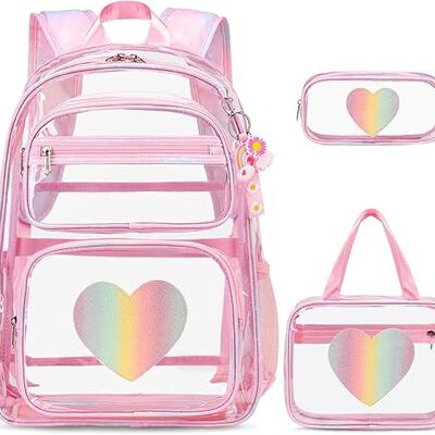 A Mochila transparente para ni&ntilde;os y ni&ntilde;as, 3 unidades de mochila transparente resistente con bolsa de almuerzo