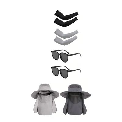 Sombreros Sol Mangas Gafas 6 Piezas Gris oscuro /Gris claro
