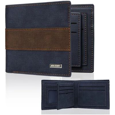Cartera Billetera De Cuero Con M&uacute;ltiples Tarjetas azul marino con cafe oscuro