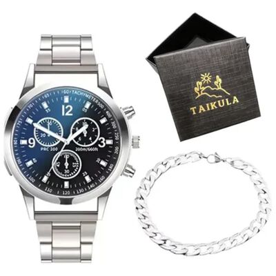 Relojes De Cuarzo Casuales Impermeables Para Hombre Plateado fondo azul
