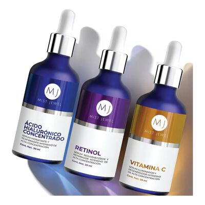 Mist Jewel Kit Sueros Faciales Complete &Aacute;cido Hialur&oacute;nico, Retinol Y Vitamina C + E.