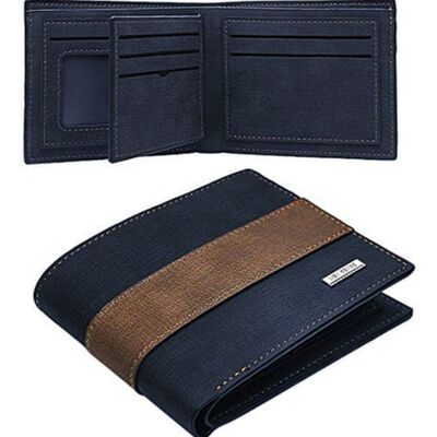 Cartera Billetera De Cuero Con M&uacute;ltiples Tarjetas Hombre Azul marino con cafe oscuro