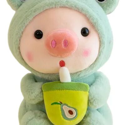Cerdito De Peluche Con Capucha De Conejito 25cm Verde