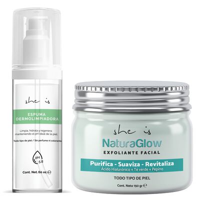 Set facial Ritual Limpieza Profunda: Exfoliante 150g + Limpiador Facial 60ml SHE IS SKINCARE