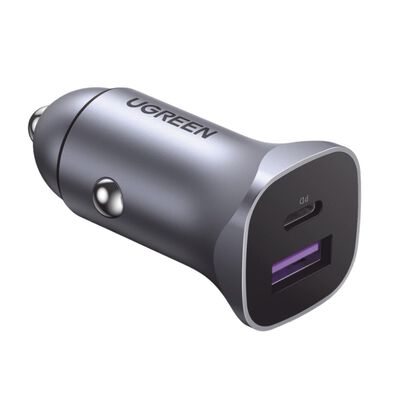Cargador Auto Ugreen 30w 2 Puertos USB-C Y USB-A Carga R&aacute;pida