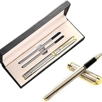 A Bol&iacute;grafo Metal, Bol&iacute;grafos de Firma con 1 Bol&iacute;grafo de Punta Media, 2 Recambios Adicionales,Bol&iacute;grafos de Fibra de Carbono,0.5mm Carbono Bol&iacute;grafo Met&aacute;lico Antideslizante (Plata).