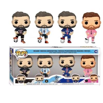 Paquete 4 Funkos Futbol: Lionel Messi: Argentina, Inter Miami, Paris SG