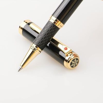 A Urhomefull Impresionante bol&iacute;grafo de lujo con ribete de oro de 24 quilates, punta de Suiza con recambios de tinta negra, juego de regalo perfecto para hombres y mujeres, juego de escritura elegante para negocios, negro brillante.