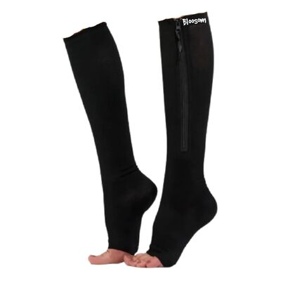 Par Calcetas Compresi&oacute;n Medias Calcetines Cierre Como Zip L/XL Negro