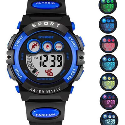 Reloj Electr&oacute;nico Para Ni&ntilde;os Deportes A Prueba De Agua NEGRO CON AZUL