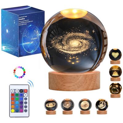 L&aacute;mpara De Noche, Luz Nocturna Bola De Cristal 3d Galaxia Nebulosa